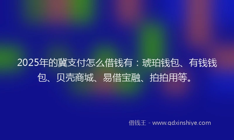 2025年的冀支付怎么借钱有：琥珀钱包、有钱钱包、贝壳商城、易借宝融、拍拍用等。