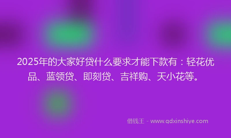 2025年的大家好贷什么要求才能下款有：轻花优品、蓝领贷、即刻贷、吉祥购、天小花等。