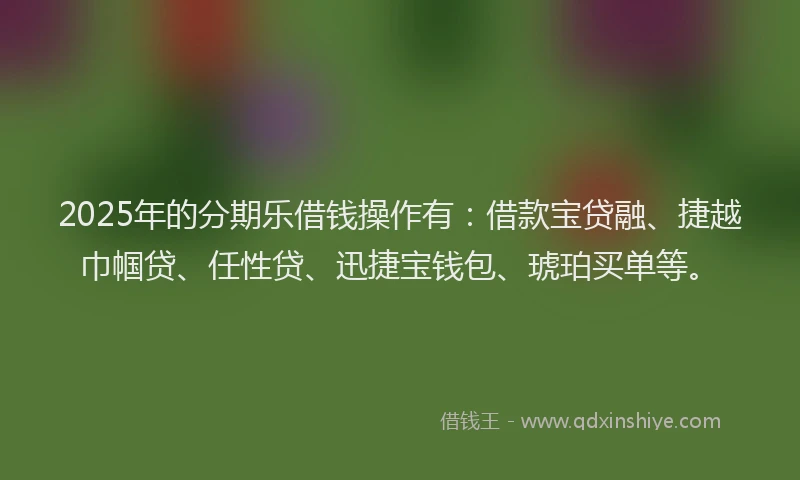2025年的分期乐借钱操作有：借款宝贷融、捷越巾帼贷、任性贷、迅捷宝钱包、琥珀买单等。