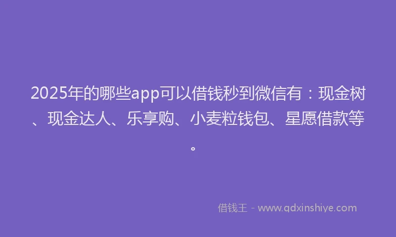 2025年的哪些app可以借钱秒到微信有：现金树、现金达人、乐享购、小麦粒钱包、星愿借款等。