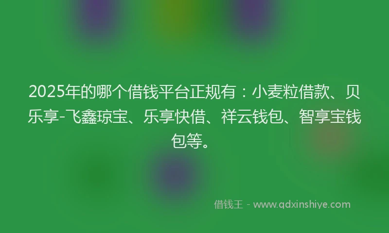 2025年的哪个借钱平台正规有：小麦粒借款、贝乐享-飞鑫琼宝、乐享快借、祥云钱包、智享宝钱包等。