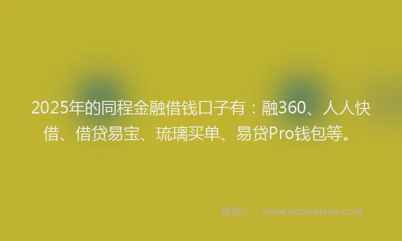 2025年的同程金融借钱口子有：融360、人人快借、借贷易宝、琉璃买单、易贷Pro钱包等。