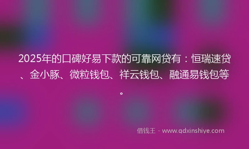 2025年的口碑好易下款的可靠网贷有：恒瑞速贷、金小豚、微粒钱包、祥云钱包、融通易钱包等。