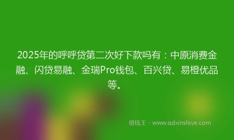 2025年的呼呼贷第二次好下款吗有：中原消费金融、闪贷易融、金瑞Pro钱包、百兴贷、易橙优品等。