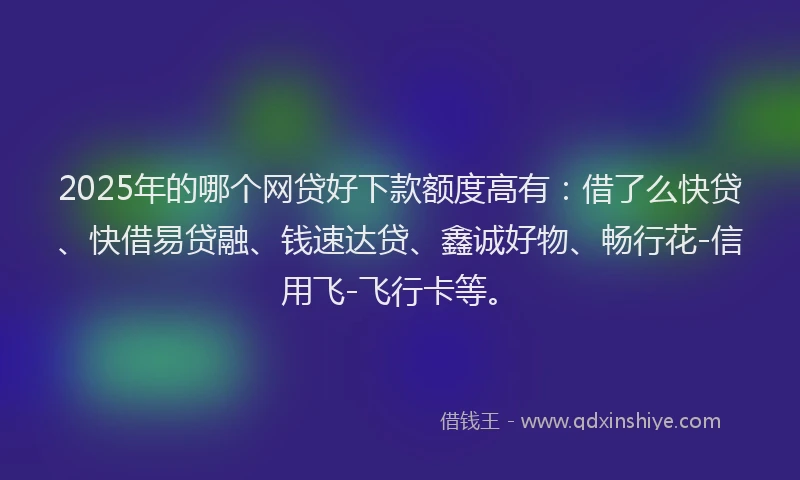 2025年的哪个网贷好下款额度高有：借了么快贷、快借易贷融、钱速达贷、鑫诚好物、畅行花-信用飞-飞行卡等。