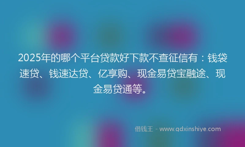 2025年的哪个平台贷款好下款不查征信有：钱袋速贷、钱速达贷、亿享购、现金易贷宝融途、现金易贷通等。