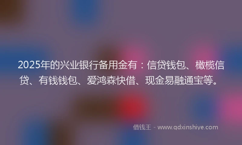 2025年的兴业银行备用金有：信贷钱包、橄榄信贷、有钱钱包、爱鸿森快借、现金易融通宝等。
