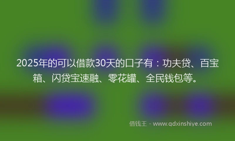 2025年的可以借款30天的口子有：功夫贷、百宝箱、闪贷宝速融、零花罐、全民钱包等。