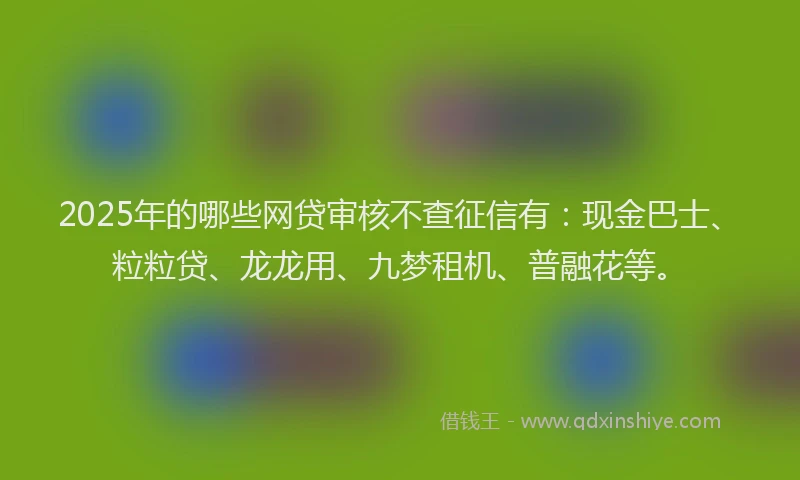 2025年的哪些网贷审核不查征信有：现金巴士、粒粒贷、龙龙用、九梦租机、普融花等。