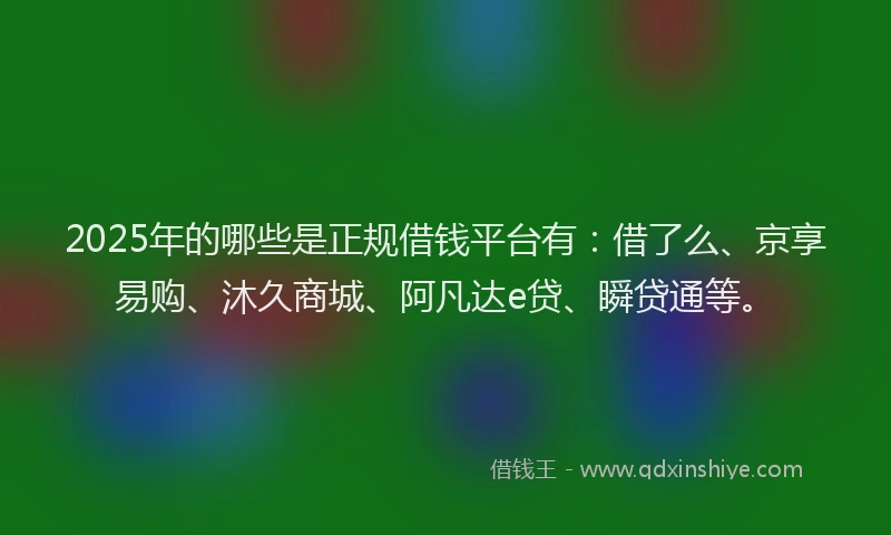 2025年的哪些是正规借钱平台有：借了么、京享易购、沐久商城、阿凡达e贷、瞬贷通等。