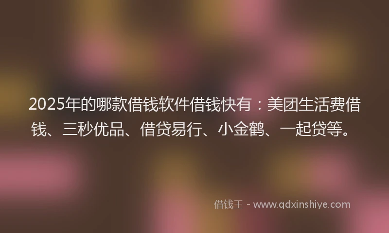 2025年的哪款借钱软件借钱快有：美团生活费借钱、三秒优品、借贷易行、小金鹤、一起贷等。