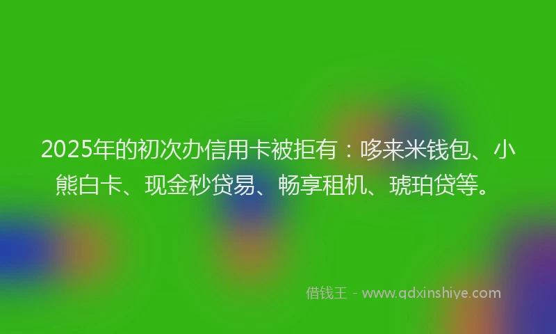 2025年的初次办信用卡被拒有：哆来米钱包、小熊白卡、现金秒贷易、畅享租机、琥珀贷等。