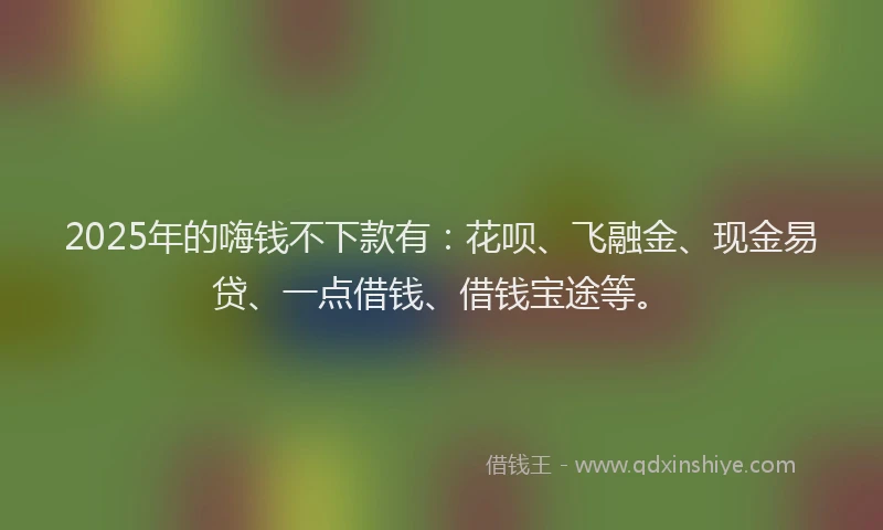 2025年的嗨钱不下款有：花呗、飞融金、现金易贷、一点借钱、借钱宝途等。