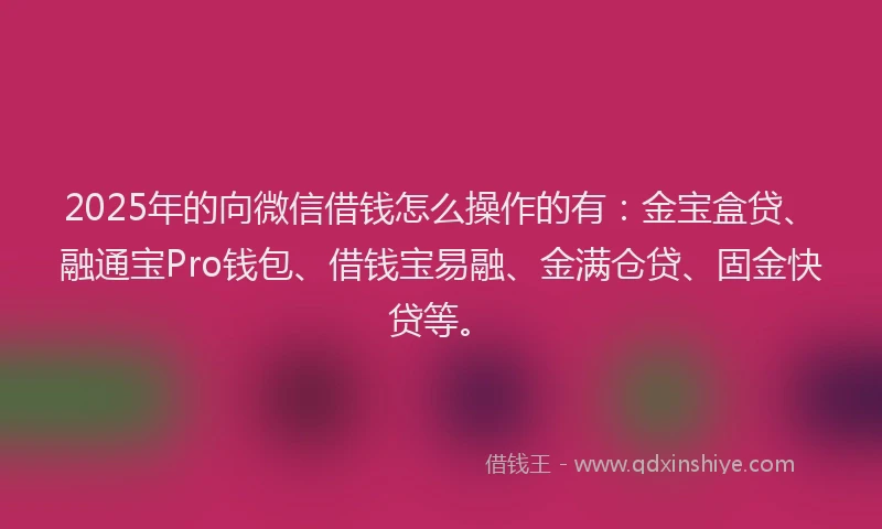 2025年的向微信借钱怎么操作的有：金宝盒贷、融通宝Pro钱包、借钱宝易融、金满仓贷、固金快贷等。