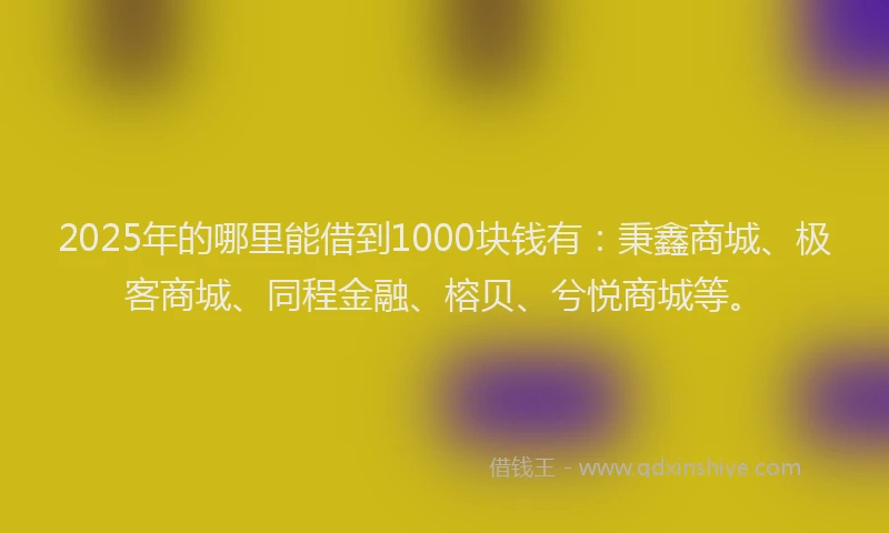 2025年的哪里能借到1000块钱有：秉鑫商城、极客商城、同程金融、榕贝、兮悦商城等。