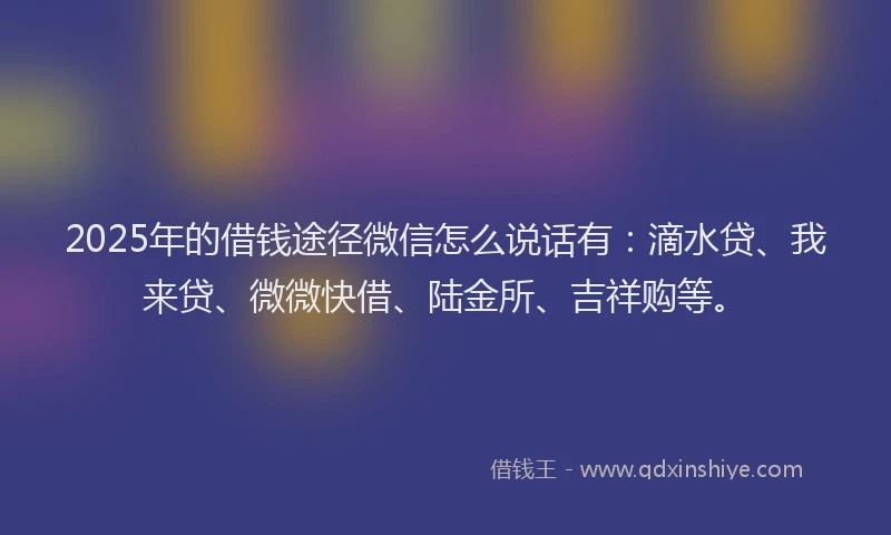 2025年的借钱途径微信怎么说话有：滴水贷、我来贷、微微快借、陆金所、吉祥购等。