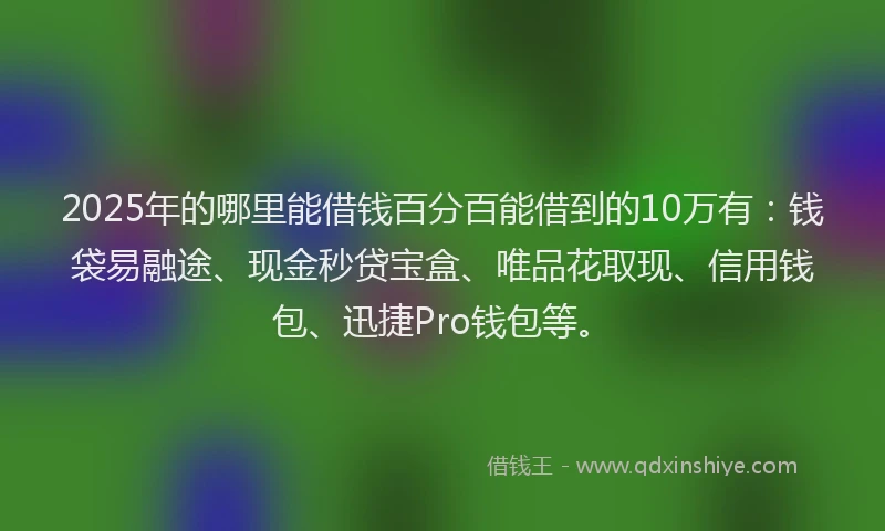2025年的哪里能借钱百分百能借到的10万有：钱袋易融途、现金秒贷宝盒、唯品花取现、信用钱包、迅捷Pro钱包等。