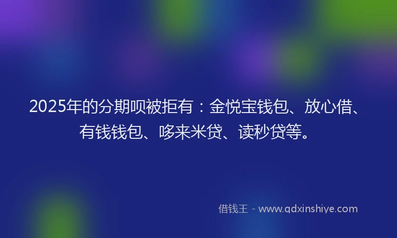 2025年的分期呗被拒有：金悦宝钱包、放心借、有钱钱包、哆来米贷、读秒贷等。