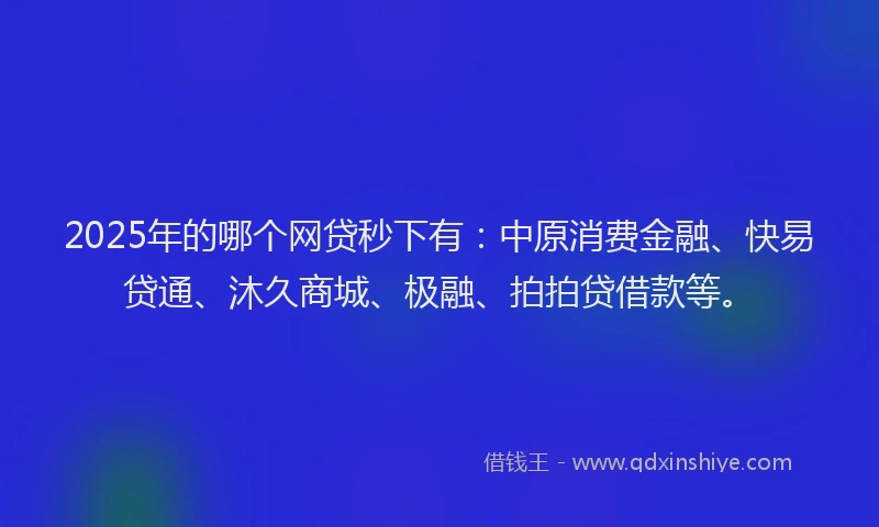 2025年的哪个网贷秒下有：中原消费金融、快易贷通、沐久商城、极融、拍拍贷借款等。