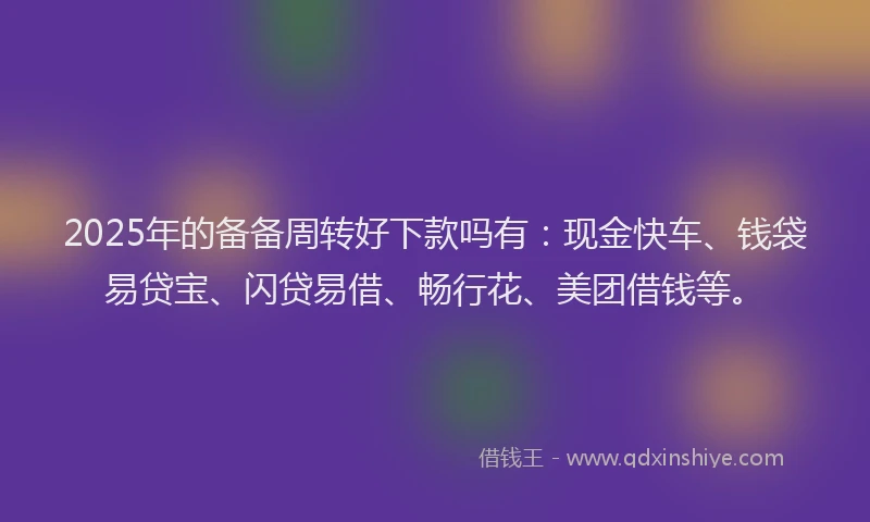 2025年的备备周转好下款吗有：现金快车、钱袋易贷宝、闪贷易借、畅行花、美团借钱等。