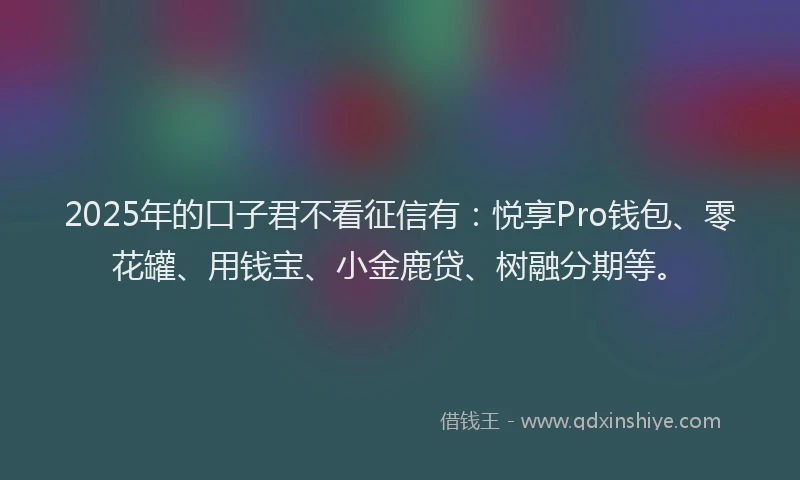 2025年的口子君不看征信有：悦享Pro钱包、零花罐、用钱宝、小金鹿贷、树融分期等。