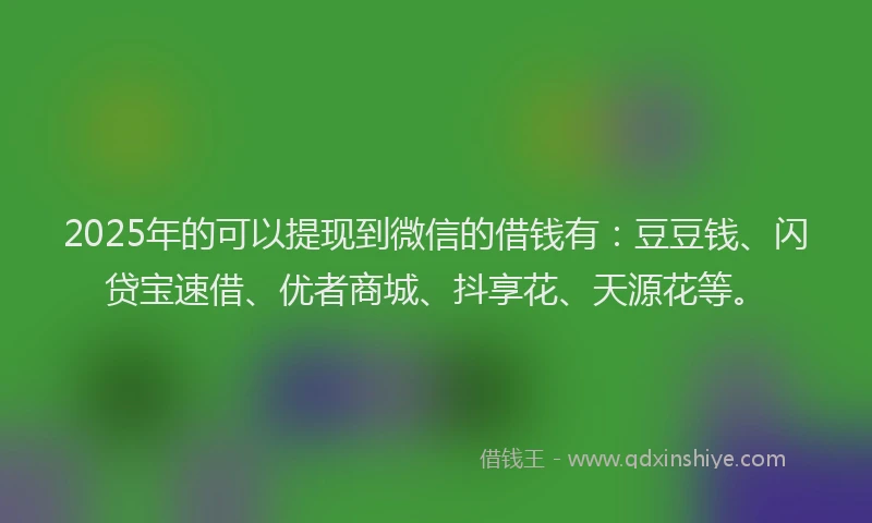 2025年的可以提现到微信的借钱有：豆豆钱、闪贷宝速借、优者商城、抖享花、天源花等。