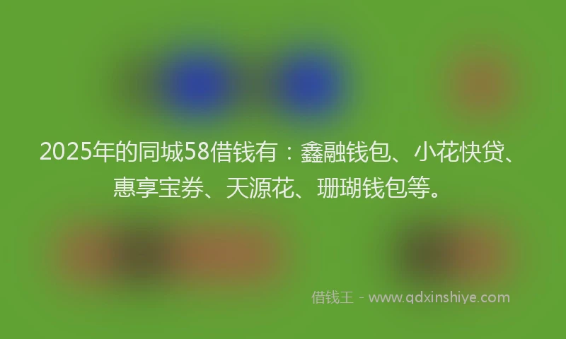 2025年的同城58借钱有：鑫融钱包、小花快贷、惠享宝券、天源花、珊瑚钱包等。