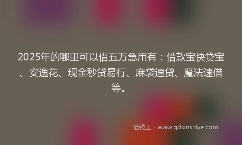2025年的哪里可以借五万急用有：借款宝快贷宝、安逸花、现金秒贷易行、麻袋速贷、魔法速借等。