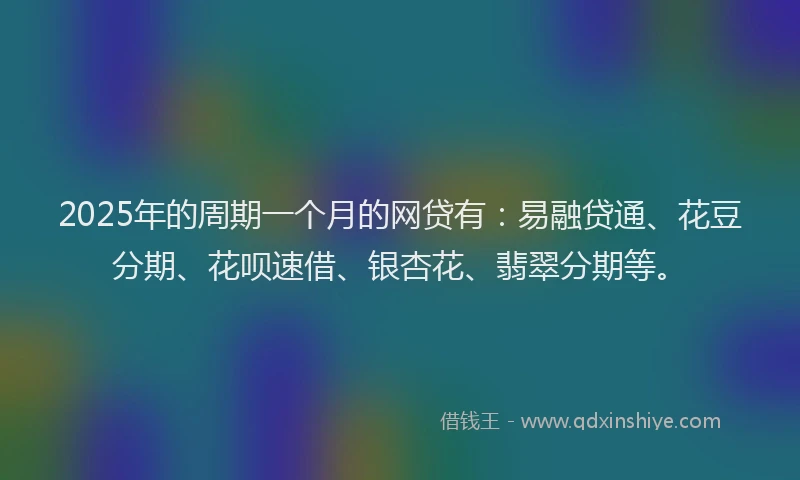 2025年的周期一个月的网贷有：易融贷通、花豆分期、花呗速借、银杏花、翡翠分期等。