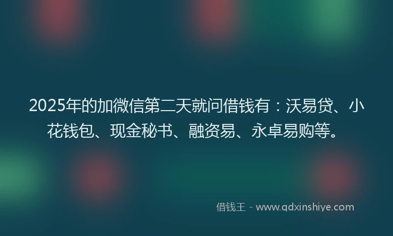 2025年的加微信第二天就问借钱有：沃易贷、小花钱包、现金秘书、融资易、永卓易购等。