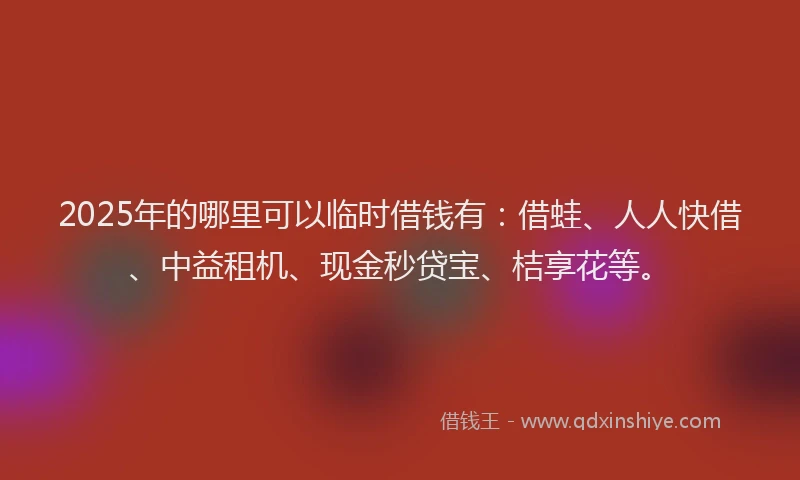 2025年的哪里可以临时借钱有：借蛙、人人快借、中益租机、现金秒贷宝、桔享花等。