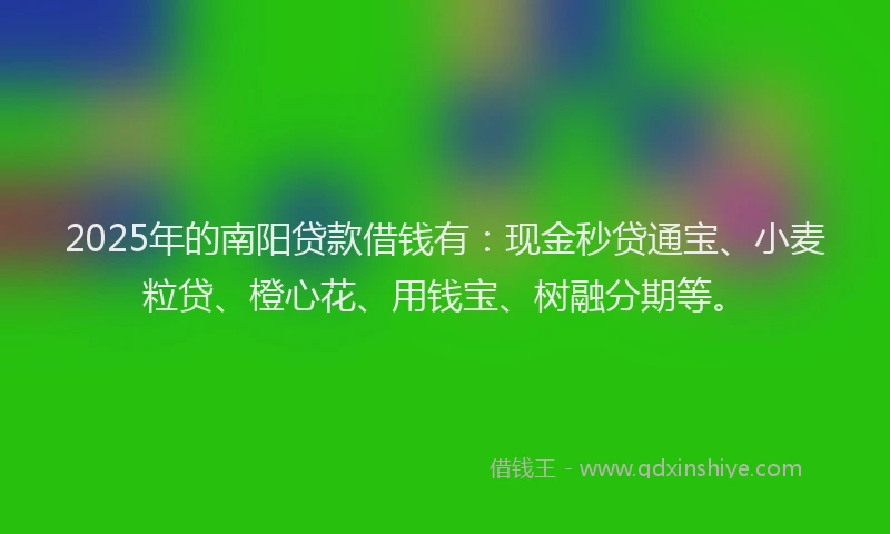 2025年的南阳贷款借钱有：现金秒贷通宝、小麦粒贷、橙心花、用钱宝、树融分期等。