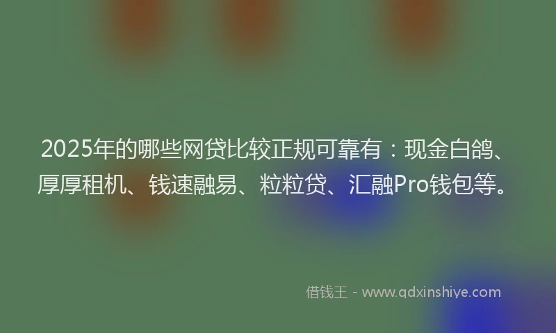 2025年的哪些网贷比较正规可靠有：现金白鸽、厚厚租机、钱速融易、粒粒贷、汇融Pro钱包等。