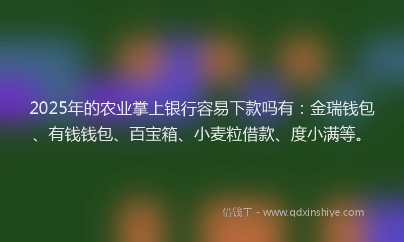 2025年的农业掌上银行容易下款吗有：金瑞钱包、有钱钱包、百宝箱、小麦粒借款、度小满等。