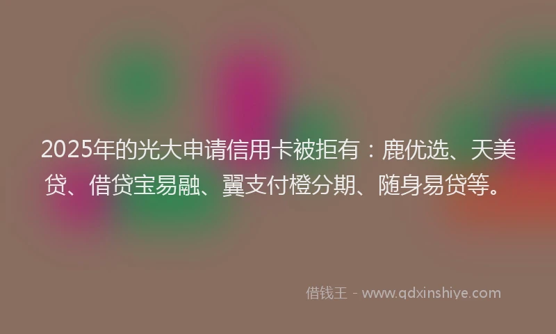 2025年的光大申请信用卡被拒有：鹿优选、天美贷、借贷宝易融、翼支付橙分期、随身易贷等。