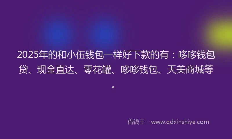 2025年的和小伍钱包一样好下款的有：哆哆钱包贷、现金直达、零花罐、哆哆钱包、天美商城等。