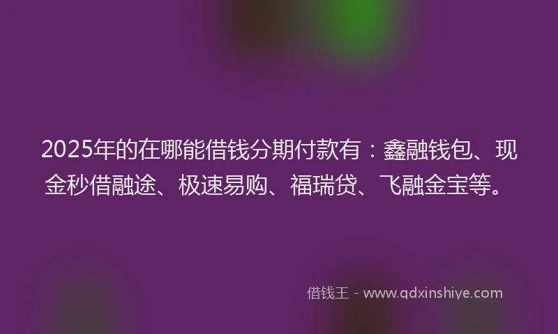 2025年的在哪能借钱分期付款有：鑫融钱包、现金秒借融途、极速易购、福瑞贷、飞融金宝等。