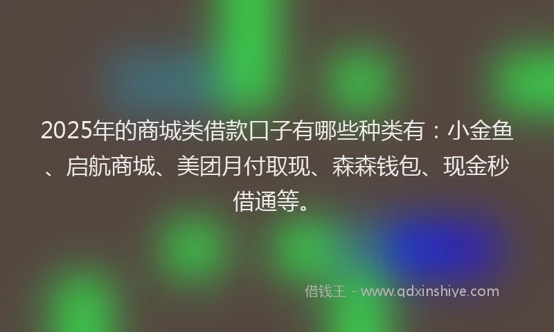 2025年的商城类借款口子有哪些种类有：小金鱼、启航商城、美团月付取现、森森钱包、现金秒借通等。