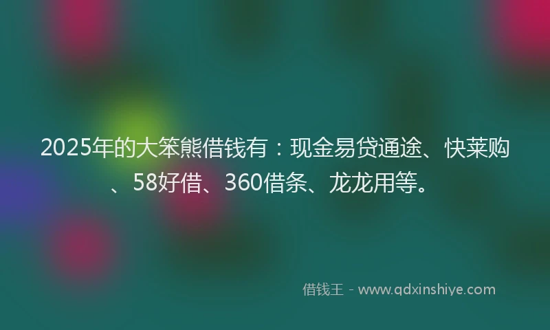 2025年的大笨熊借钱有：现金易贷通途、快莱购、58好借、360借条、龙龙用等。