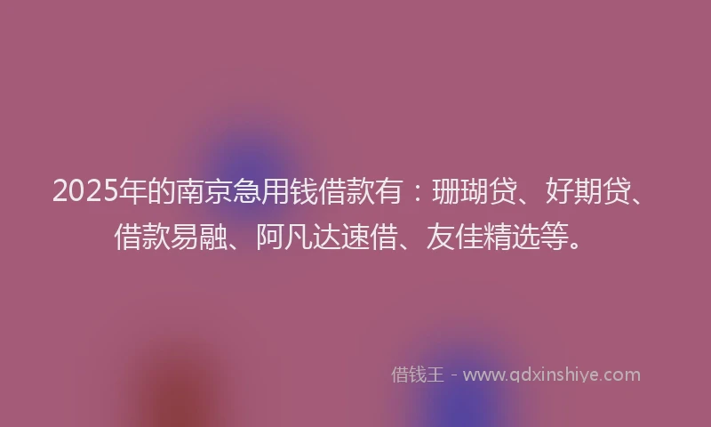 2025年的南京急用钱借款有：珊瑚贷、好期贷、借款易融、阿凡达速借、友佳精选等。