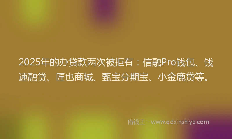 2025年的办贷款两次被拒有：信融Pro钱包、钱速融贷、匠也商城、甄宝分期宝、小金鹿贷等。