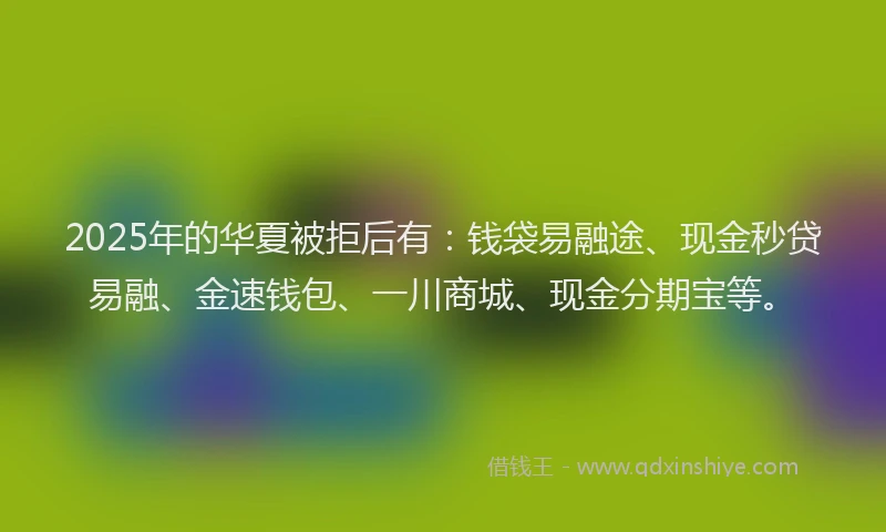 2025年的华夏被拒后有：钱袋易融途、现金秒贷易融、金速钱包、一川商城、现金分期宝等。