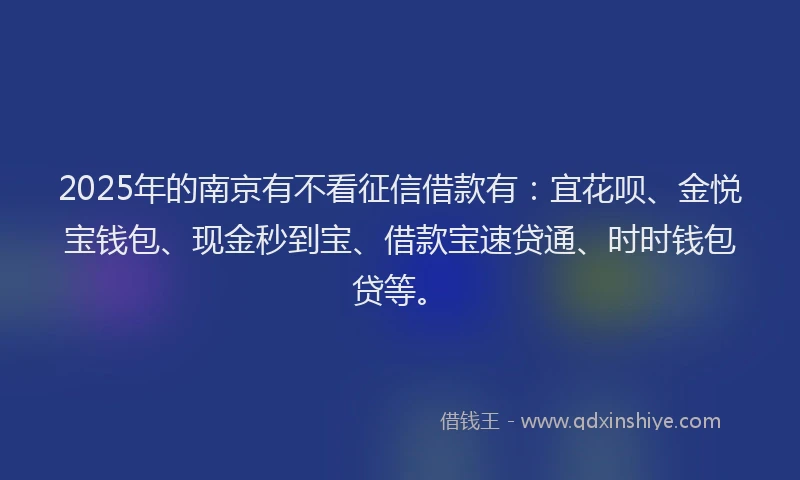 2025年的南京有不看征信借款有：宜花呗、金悦宝钱包、现金秒到宝、借款宝速贷通、时时钱包贷等。