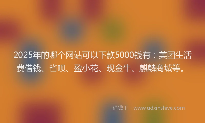 2025年的哪个网站可以下款5000钱有：美团生活费借钱、省呗、盈小花、现金牛、麒麟商城等。