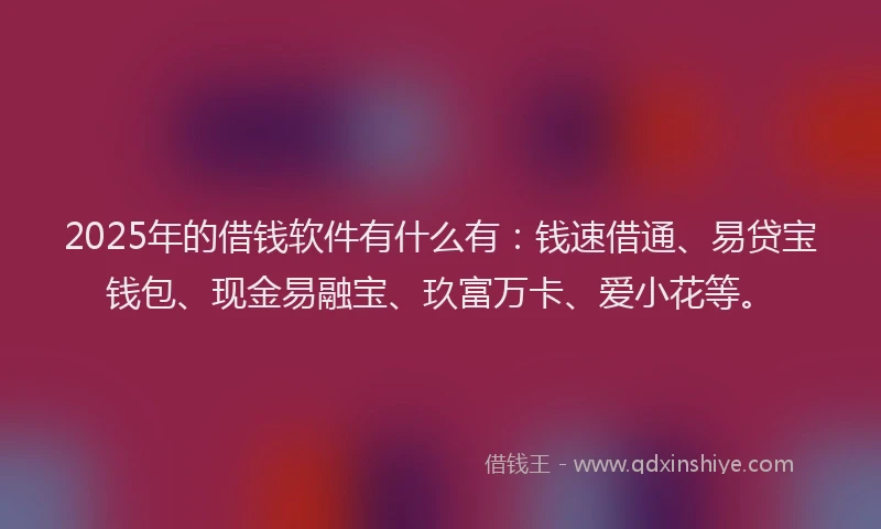 2025年的借钱软件有什么有：钱速借通、易贷宝钱包、现金易融宝、玖富万卡、爱小花等。