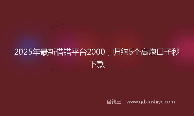 2025年最新借错平台2000，归纳5个高炮口子秒下款