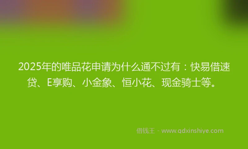 2025年的唯品花申请为什么通不过有：快易借速贷、E享购、小金象、恒小花、现金骑士等。