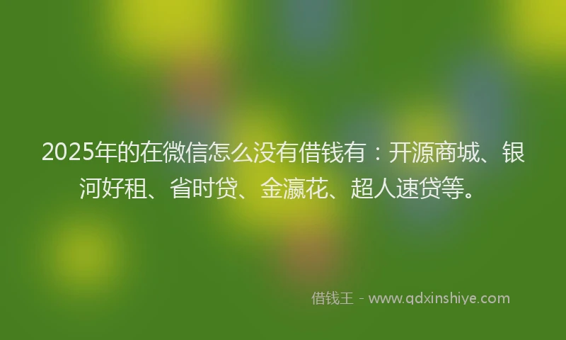 2025年的在微信怎么没有借钱有：开源商城、银河好租、省时贷、金瀛花、超人速贷等。
