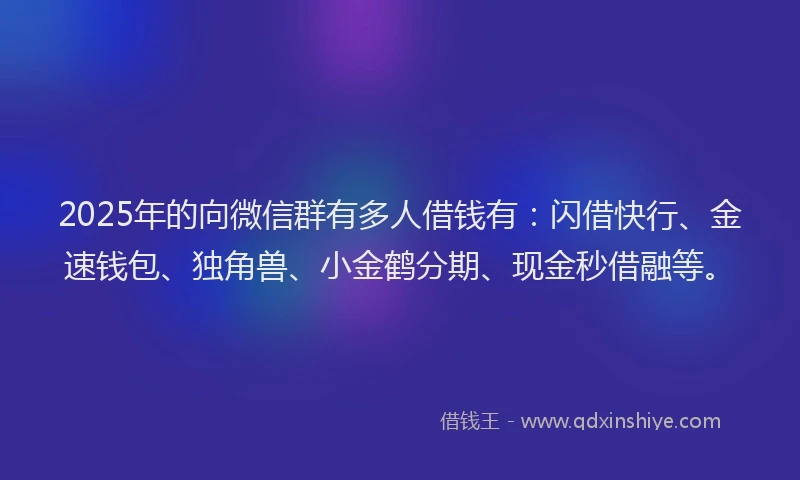 2025年的向微信群有多人借钱有：闪借快行、金速钱包、独角兽、小金鹤分期、现金秒借融等。