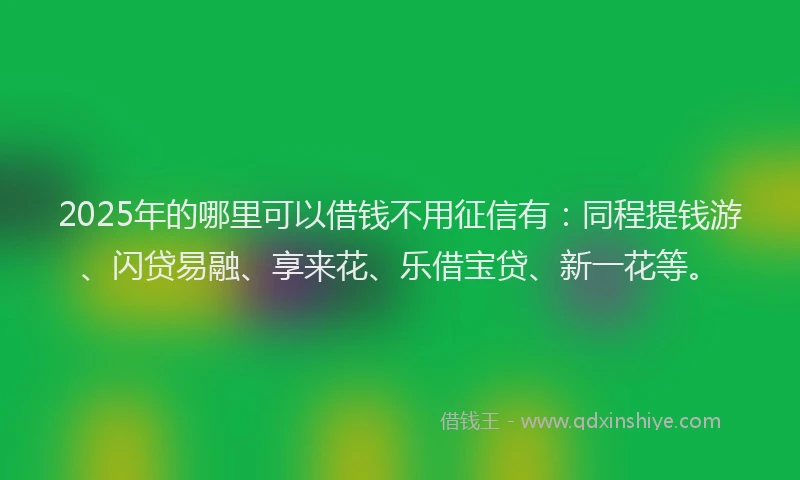 2025年的哪里可以借钱不用征信有：同程提钱游、闪贷易融、享来花、乐借宝贷、新一花等。